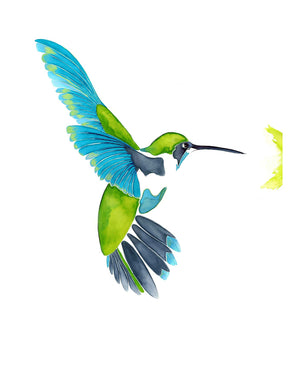 hummingbird in blue and green print - Sipping Nectar by Anna Jacobs