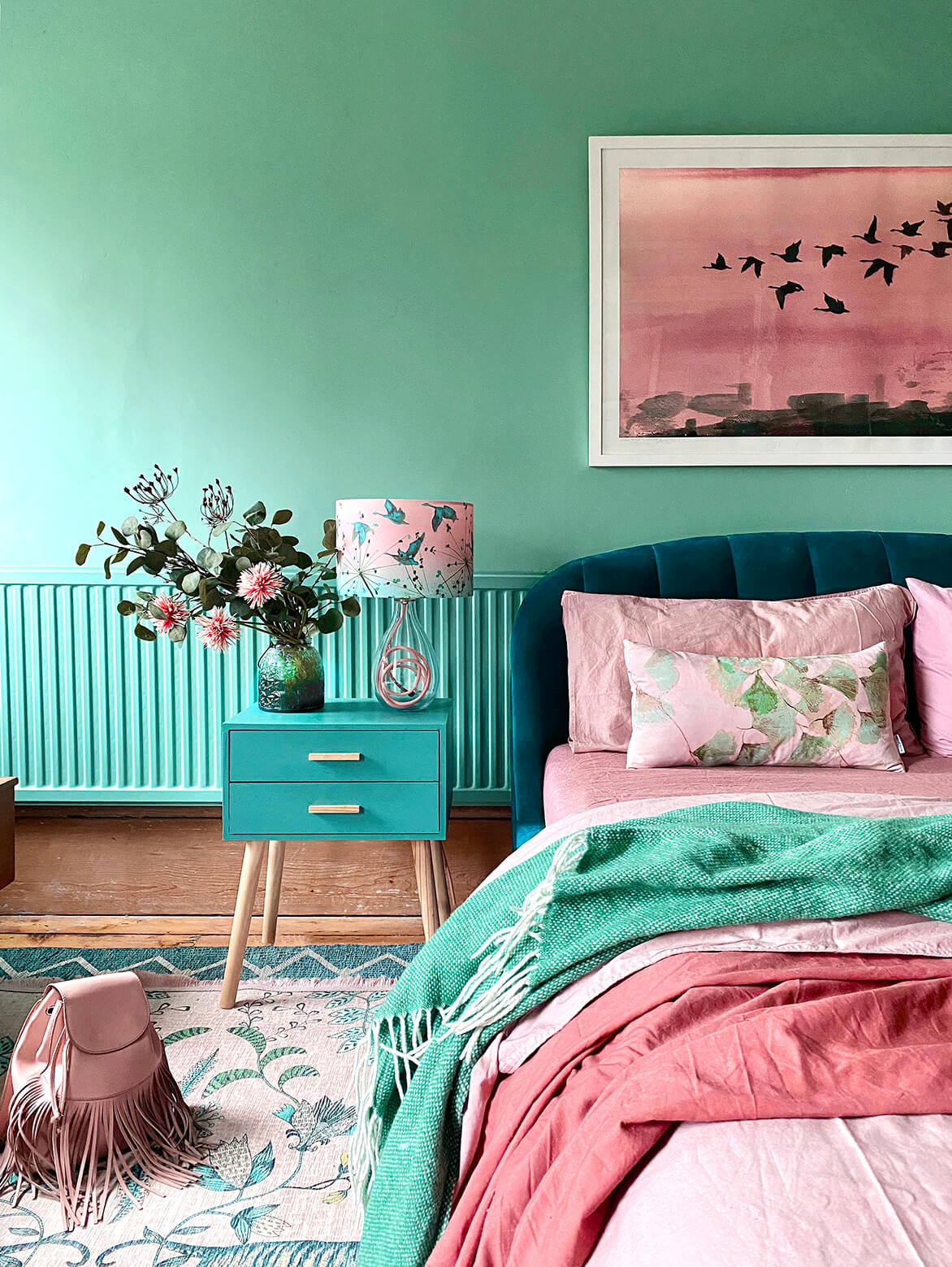 Ginkgo in Jade velvet bolster