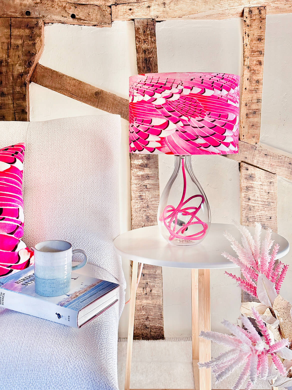 Blue Jay Wing in Pink medium lamp