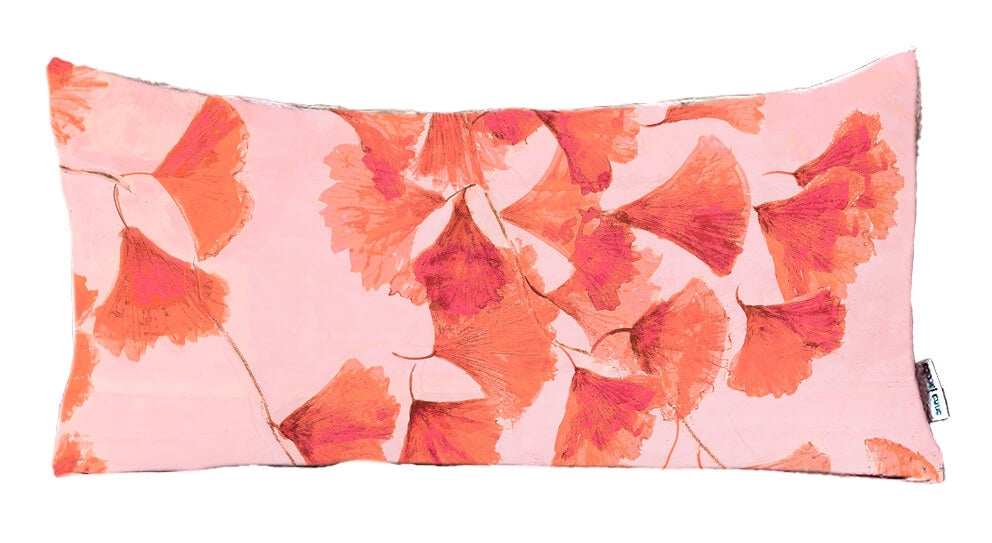 Ginkgo in Coral velvet bolster