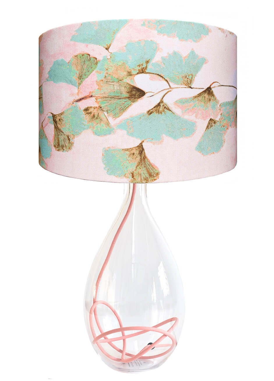 Ginkgo in Jade glass lamp with Gold flex, designed by Anna Jacobs