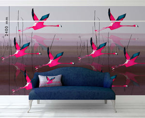 Breaking Dawn in Pink mural wallpaper by Anna Jacobs, hung in repeat with a picture rail