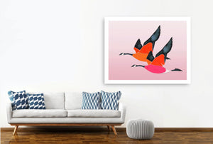 Flying Together in Happiness on Rose<br/>print