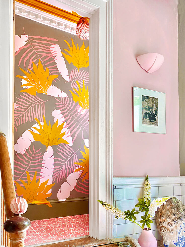 Tropical Leaves in Mustard and Pink<Br>wallpaper