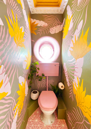 Tropical Leaves in Mustard and Pink<Br>wallpaper