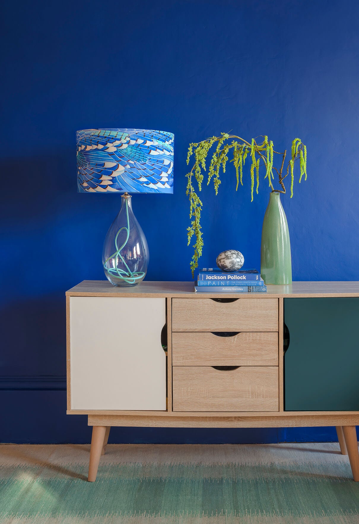 Blue Jay Wing on Jade flex by Anna Jacobs in a lifestyle setting