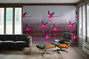 Breaking dawn in Pink mural by Anna Jacobs, hung as repeat wallpaper in a modern apartment