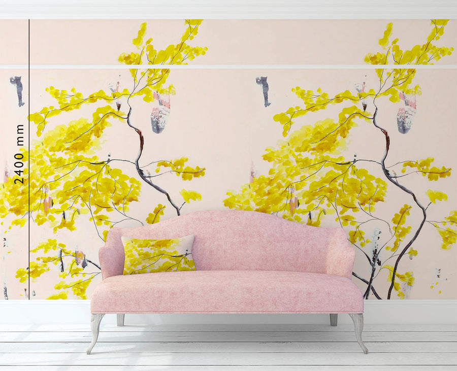 Chinese Tree in Blush mural wallpaper by Anna Jacobs - artwork