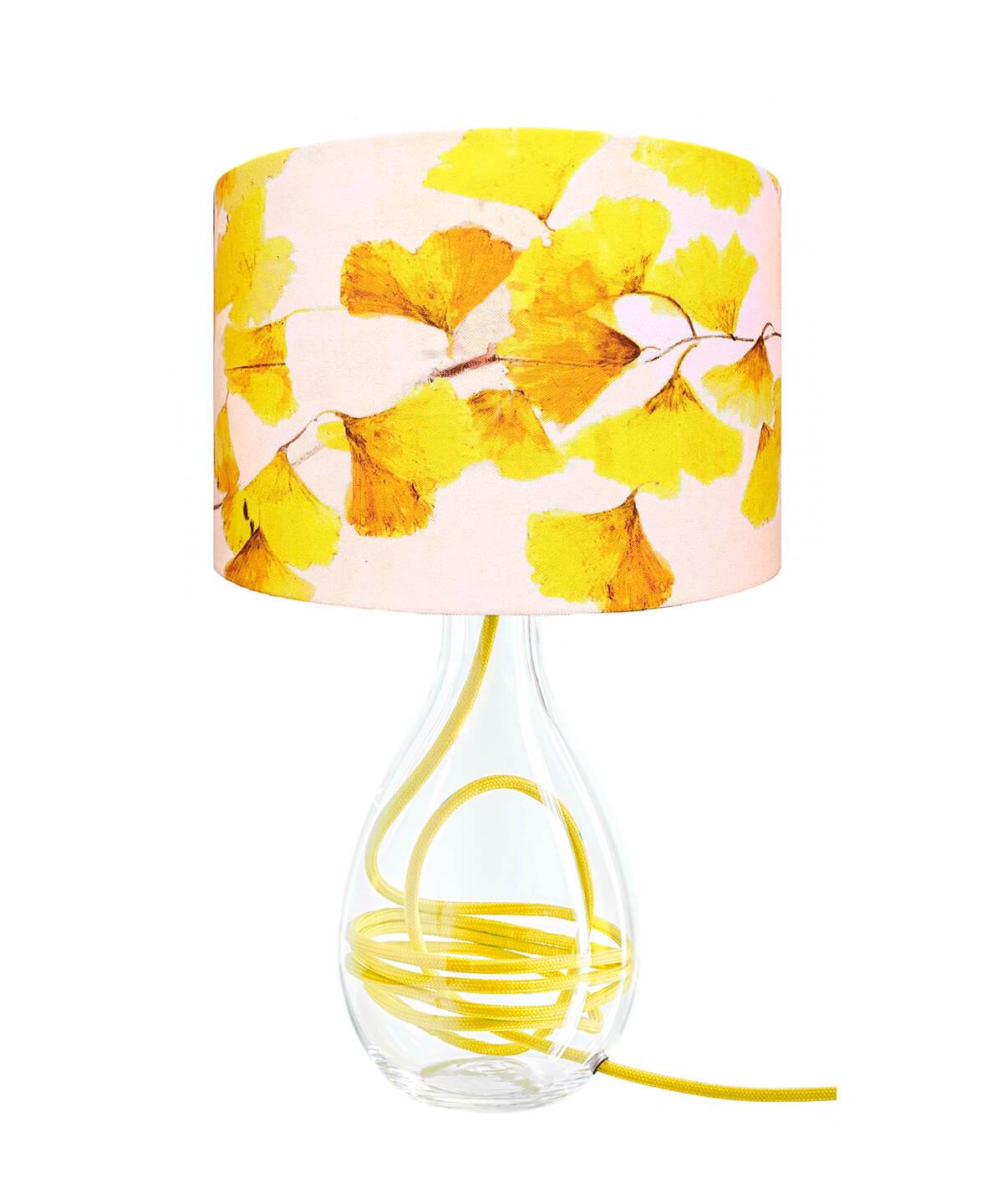 Ginkgo in Sunshine yellow glass lamp with Sunshine yellow flex, designed by Anna Jacobs