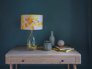 Ginkgo in Sunshine yellow glass lamp with yellow flex, designed by Anna Jacobs