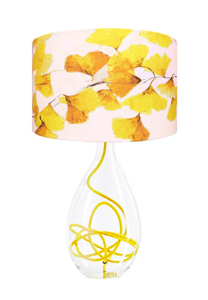 Ginkgo in Sunshine yellow glass lamp with yellow flex, designed by Anna Jacobs