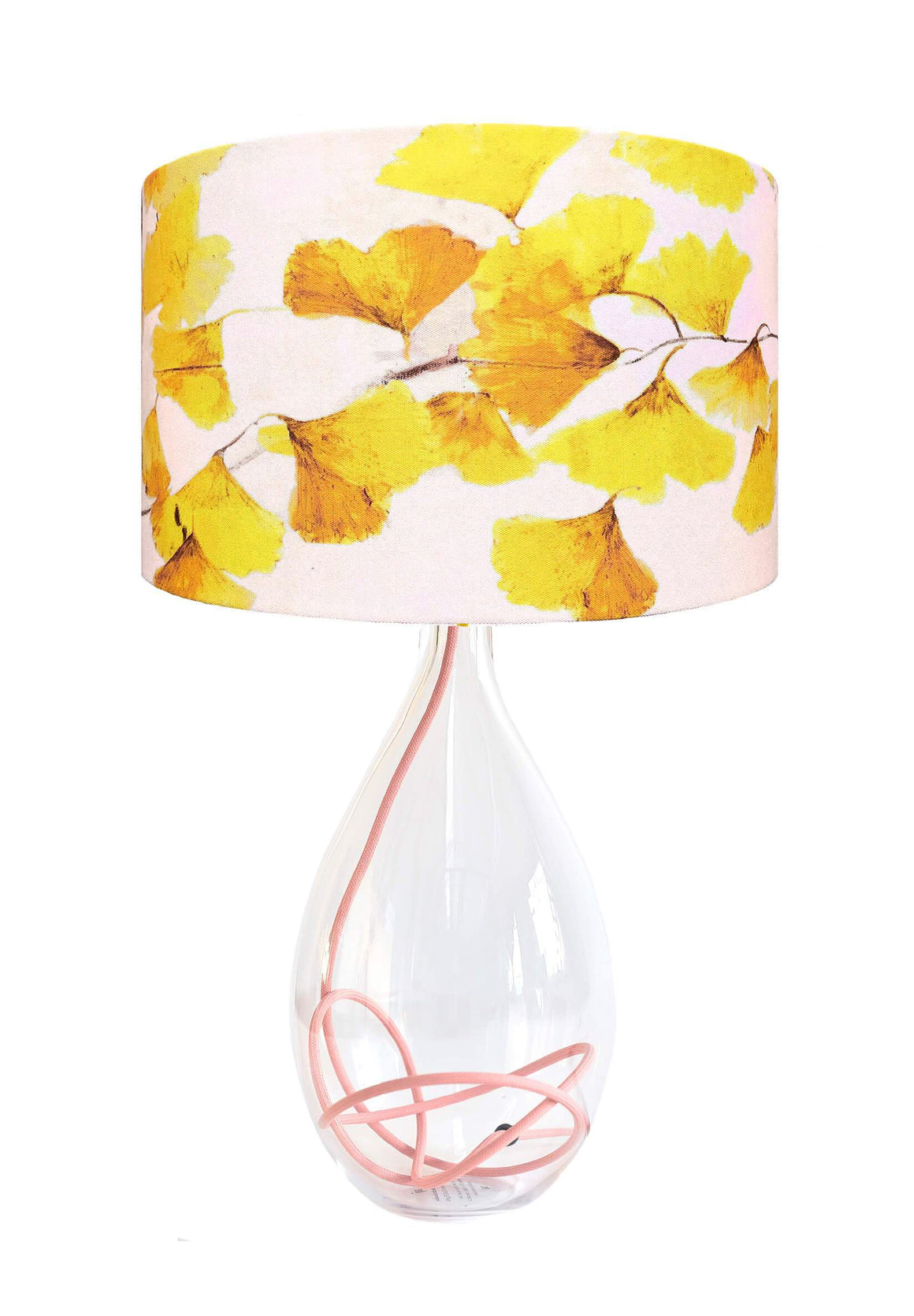 Ginkgo in Sunshine yellow glass lamp with yellow flex, designed by Anna Jacobs