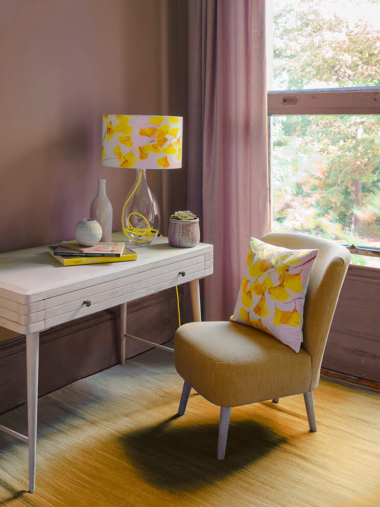 Ginkgo in Sunshine yellow glass lamp with yellow flex, designed by Anna Jacobs