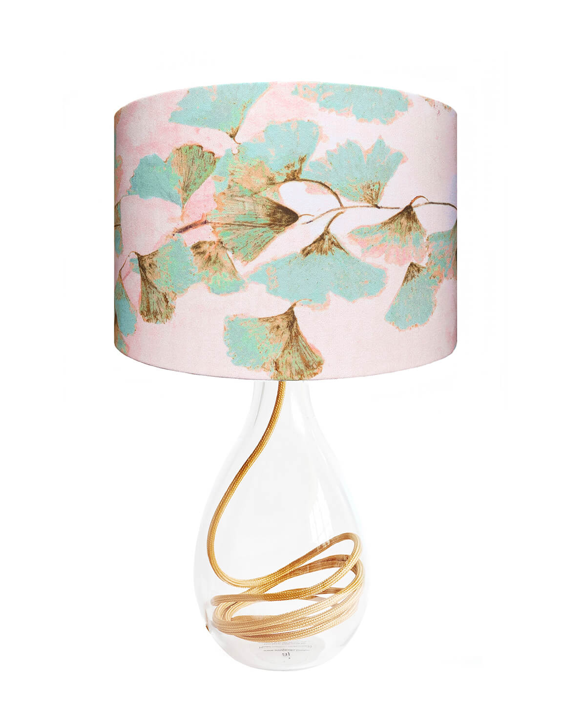 Ginkgo in Jade glass lamp on gold flex, designed by Anna Jacobs