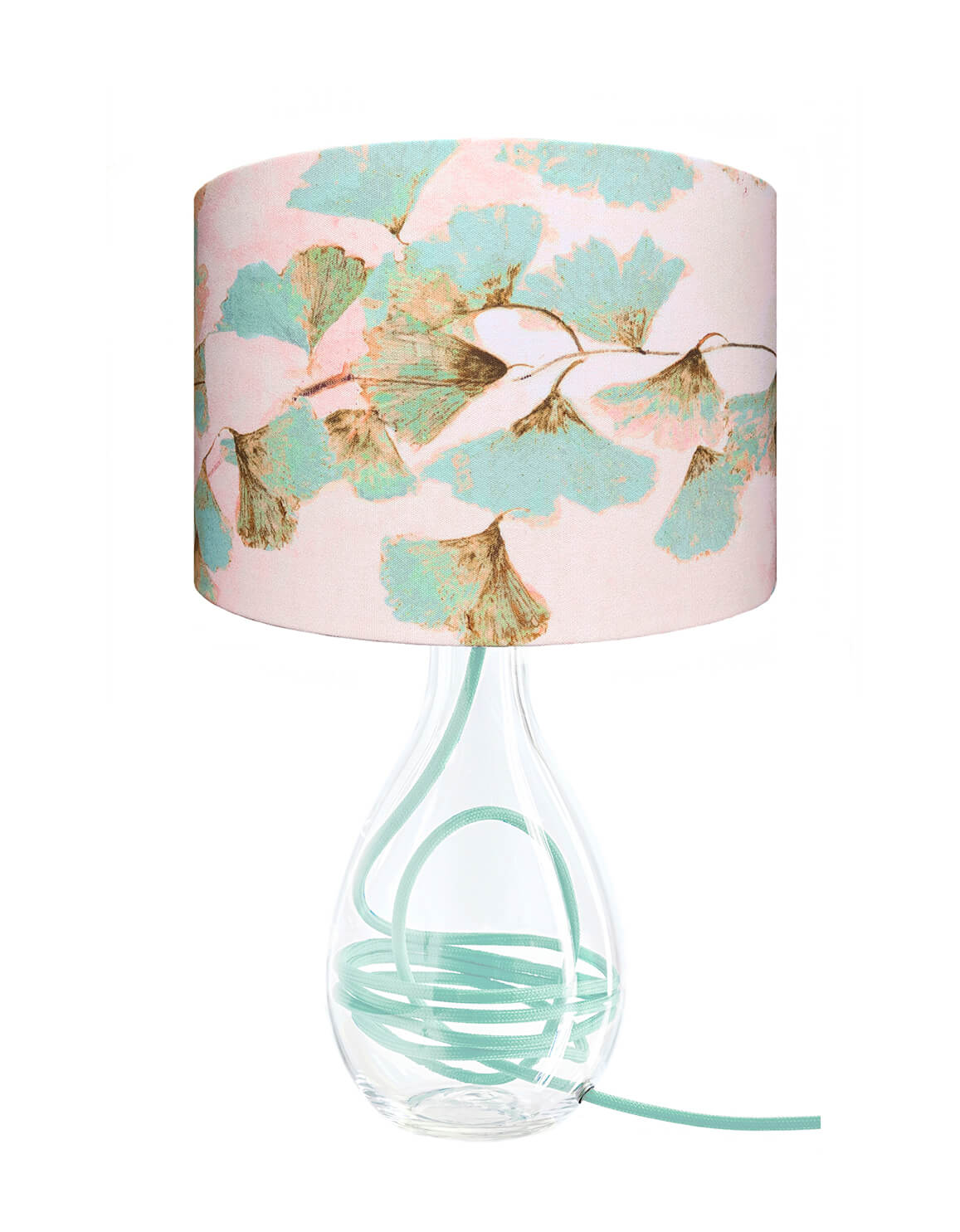 Ginkgo in Jade glass lamp on Jade flex, designed by Anna Jacobs