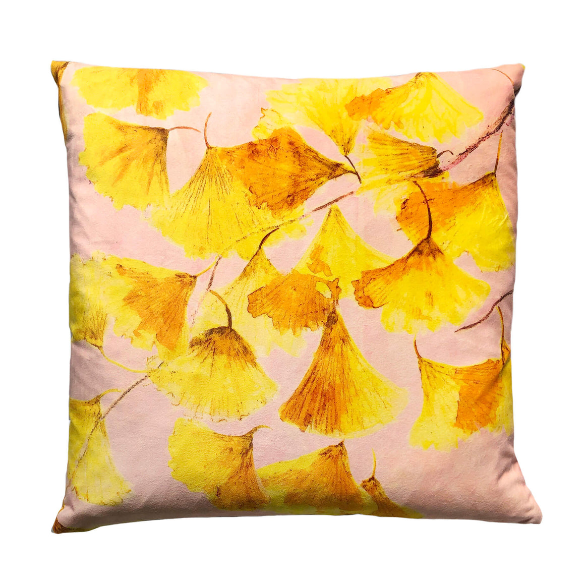 Yellow velvet cushion - Ginkgo in Sunshine - by Anna Jacobs