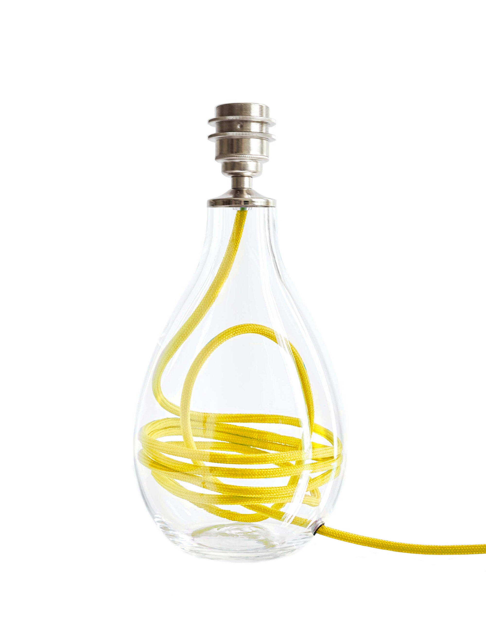 Glass lamp base with yellow flex, designed by Anna Jacobs