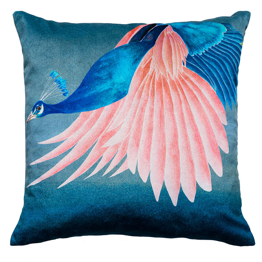 Flying Peacockvelvet cushion Anna Jacobs