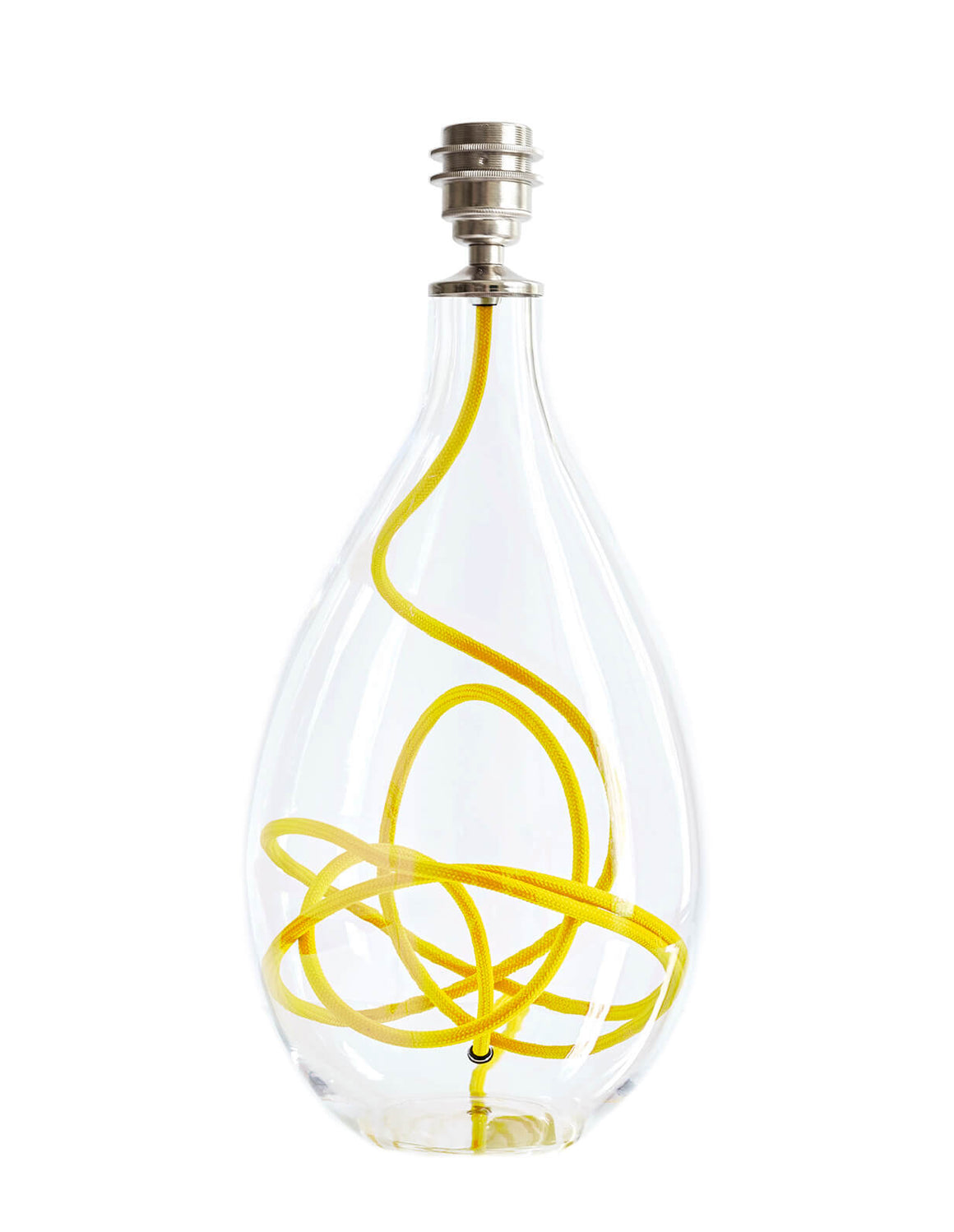 Glass lamp base with yellow flex, designed by Anna Jacobs