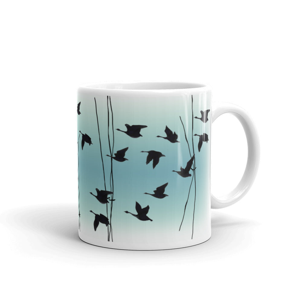 Flying Geese mug in Jade, by Anna Jacobs - handle on right