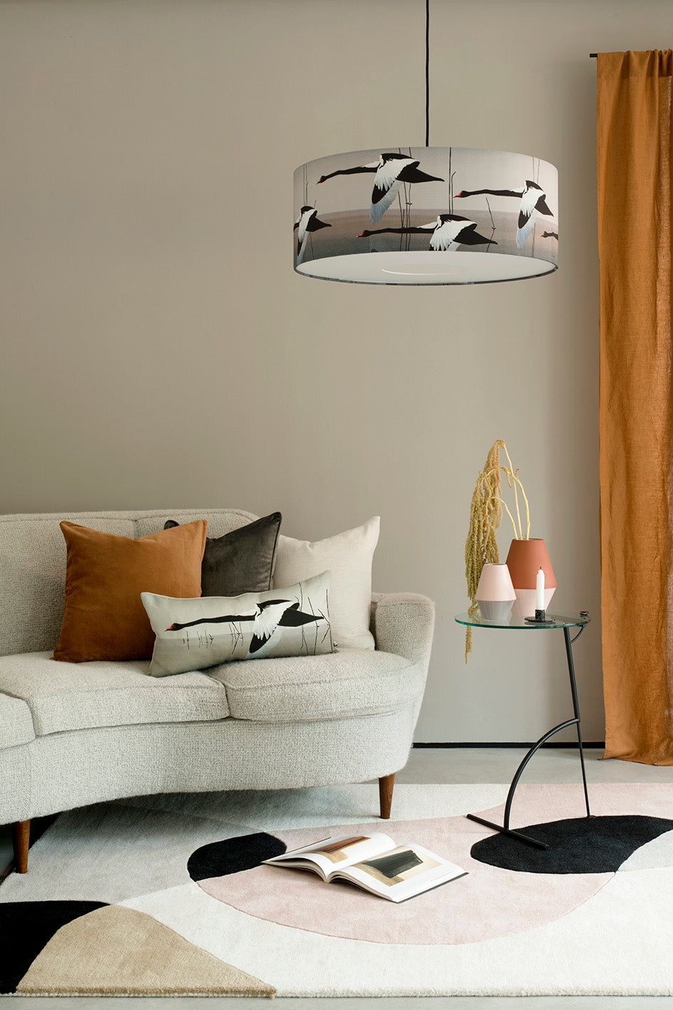 Black Swan bolster cushion and extra large lampshade- Meditation in Flying by Anna Jacobs