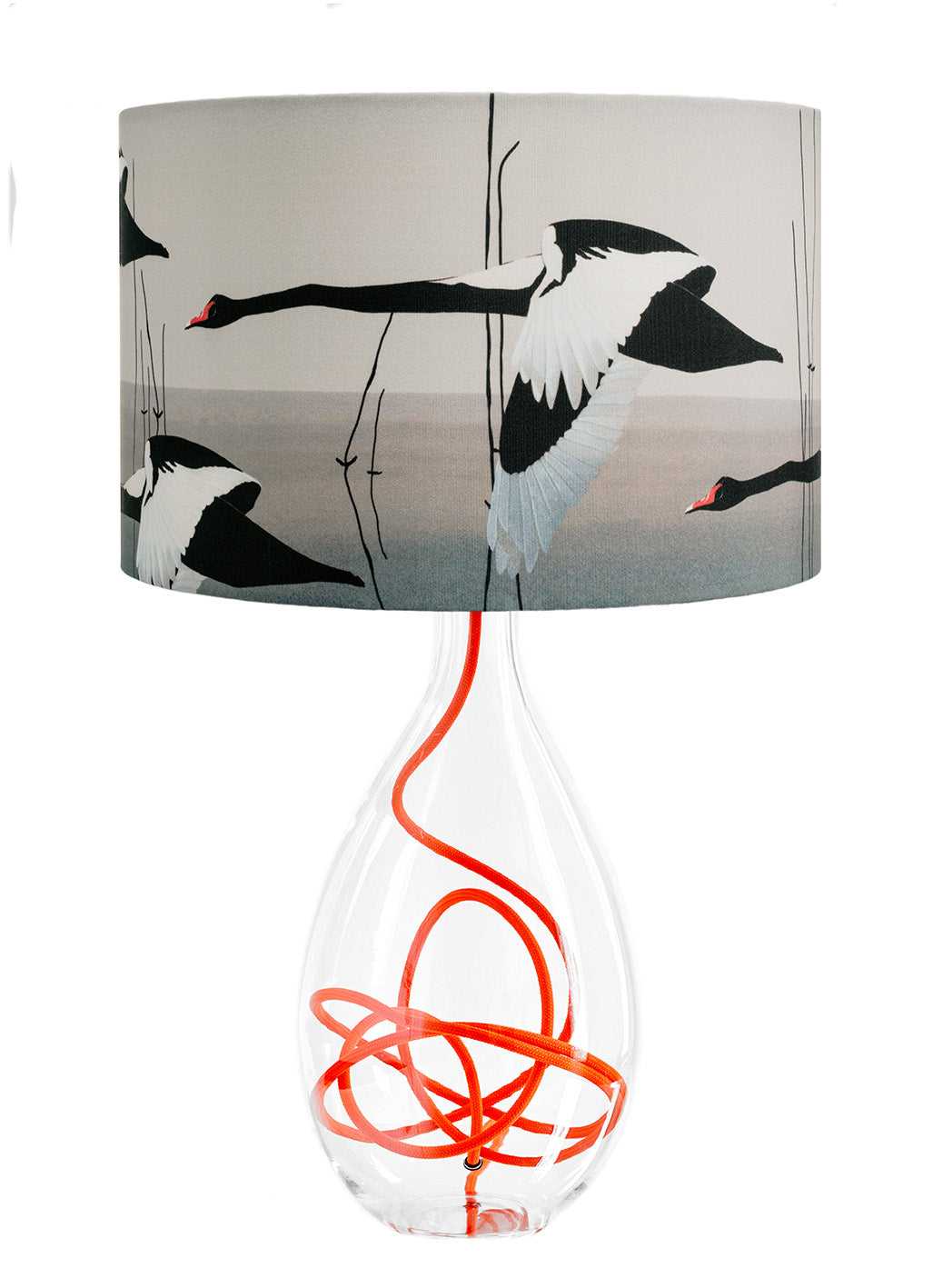 Black Swan lamp - Meditation in Flying on vivid red flex by Anna Jacobs