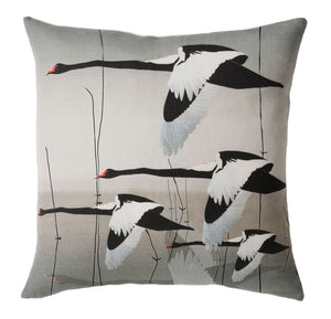 Black Swan cushion - Meditation in Flying by Anna Jacobs