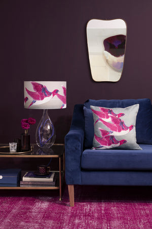 Starling cushion - Violet Backed Starling linen cushion by Anna Jacobs - lifestyle